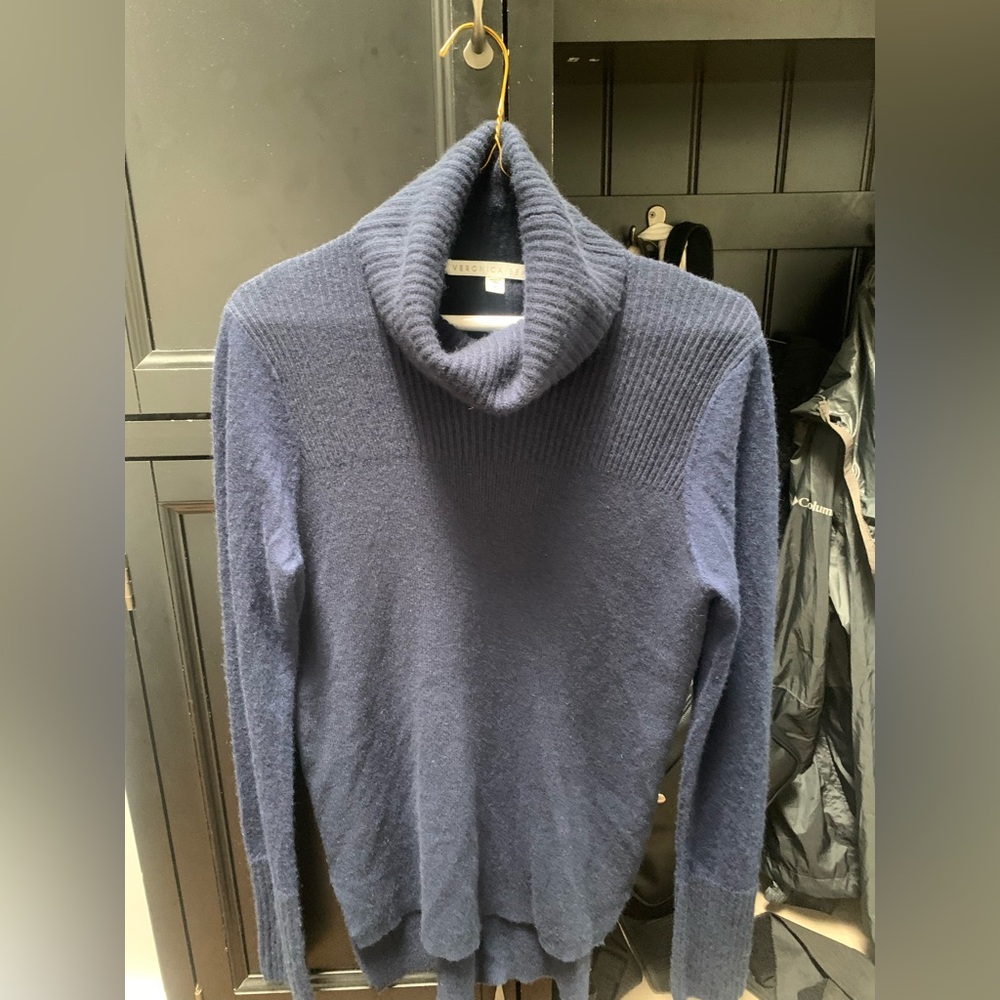Veronica Beard 100% Cashmere Navy Cowl turtleneck sweater size M